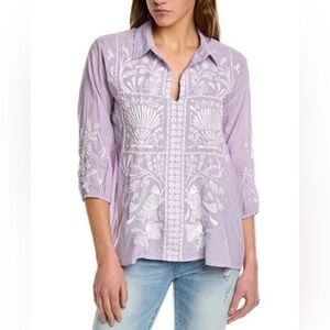 Johnny Was Orla Wander Bloise lavender folk embroidery check